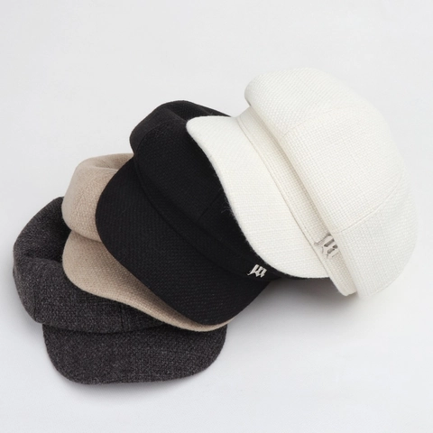 Cappello Da Strillone Da Donna Vintage Britannico Autunno Inverno Cappello Ottagonale Decorazione Lettera M Metallo Texture Lana Berretto Elegante