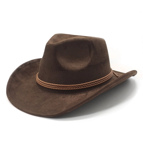 Chapeau De Cow-Boy Western Suédine Bord Large Bande Tressée Style Ethnique Vintage Voyage En Plein Air Unisexe Jazz Fedora
