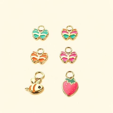Stainless Steel Enamel Butterfly Bee Strawberry Charms Pendants For DIY Jewelry Making Cute Cartoon Accessories