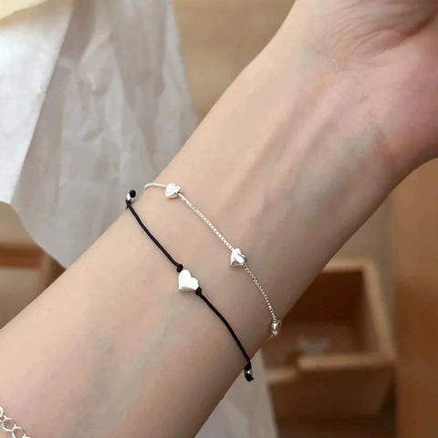 Bracciale Cuore Lucido In Argento Sterling 925 Gioielli Con Catena Regolabile Minimalista Per Donna