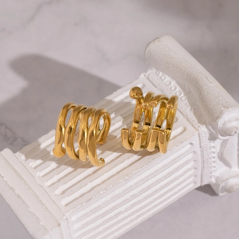 Geometric Multi Layer Spiral Ear Cuffs Stainless Steel Gold Plated Irregular Hoop Clip On Earrings For Unpierced Ears
