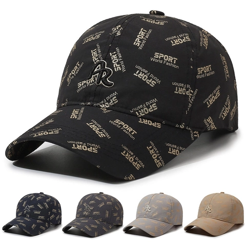 Honkbalpet Met All-over Letterprint Polyester Sneldrogend Ademend Verstelbaar Zonbescherming Hoed Voor Heren En Dames