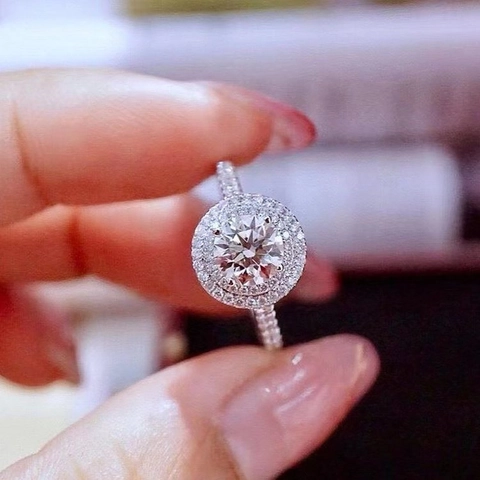 Elegante Anillo De Zirconia Redonda Cobre Doble Halo Compromiso Boda Para Mujeres Joyería Lujo