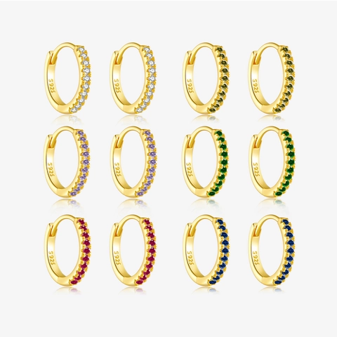 925 Sterling Silver Hoop Earrings For Women 18K Gold Plated Round Multi Color Zirconia Inlaid Fashion Jewelry Earrings