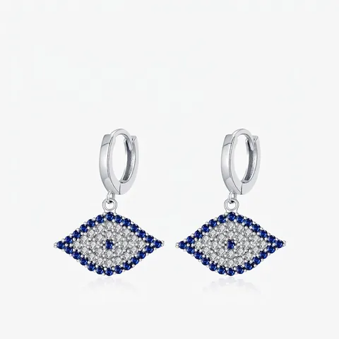 Orecchini A Cerchio Evil Eye Argento Sterling 925 Con Zirconi Cubici Blu E Bianchi Gioielli Portafortuna Per Donna Elegante