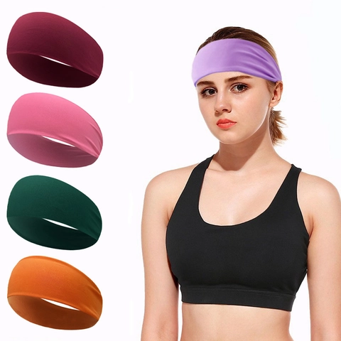 Sports Headband Unisex Wide Elastic Sweatband For Yoga Running Fitness Workout Polyester Solid Color Breathable Hairband