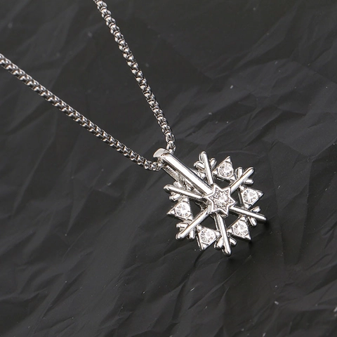 Rotatable Snowflake Pendant Necklace Titanium Steel Alloy Rhinestone Hip Hop Street Style Jewelry For Men Women