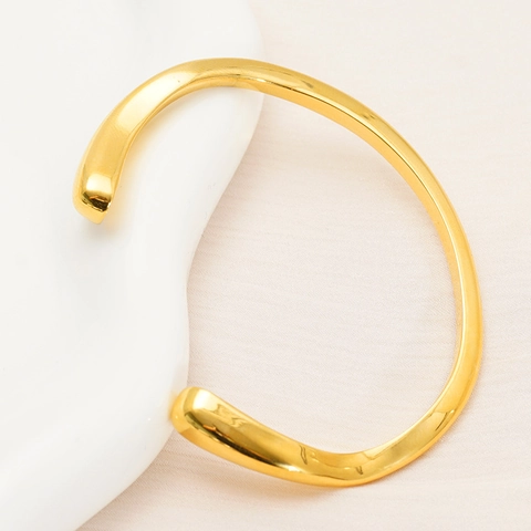 Irregular Wave Cuff Bracelet Stainless Steel 18K Gold Plated Minimalist Fluid Metal Bangle For Women Fashion Jewelry
