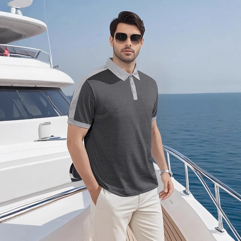 Polo Da Uomo A Manica Corta Color Block Bordi A Contrasto Business Casual Estate Top In Poliestere Traspirante