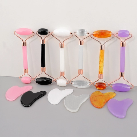 Resin Facial Roller And Heart Gua Sha Board Face Massager Dual Head Skin Care Tool For Puffiness Relief Lifting