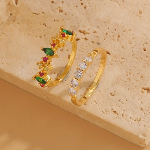 Anello in Rame Geometrico di Lusso Leggero Placcato Oro 14K Zirconia Design Personalizzato Anello a Dito Gioielli per Donna