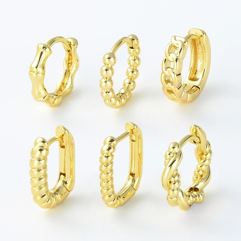 Geometric Huggie Hoop Earrings Copper Jewelry Fashion Minimalist Bamboo Twisted Rope Bead Texture For Women