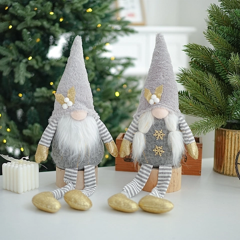 Gnomo Di Natale Bambola Di Peluche Elfo Senza Volto Ornamento Con Gambe Lunghe A Righe Grigio Oro Stile Nordico Decor