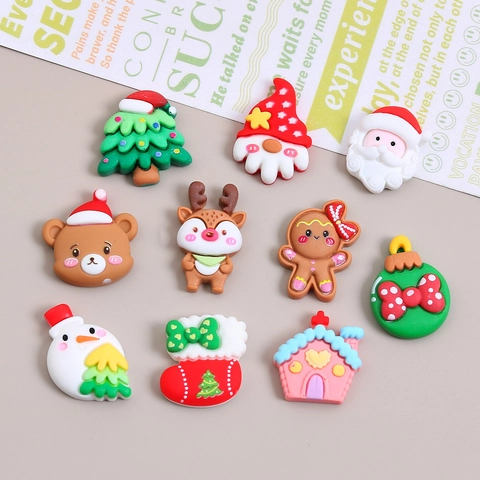 Christmas Resin Charms Cartoon Snowman Santa Reindeer Flatback For DIY Handcrafted Jewelry Making Cream Glue Decor