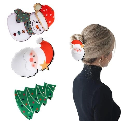 Christmas Hair Claw Clip Acrylic Santa Claus Snowman Tree Festive Headpiece Cute Accessory For Women Girls
