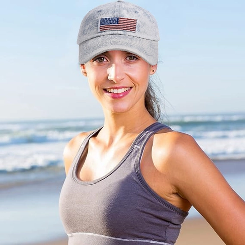 Washed Denim Baseball Cap USA Flag Embroidery Distressed Adjustable Cotton Sun Hat Outdoor Vintage Style