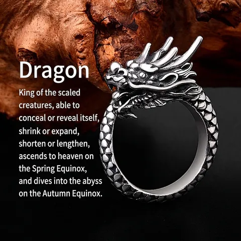 Vintage Copper Dragon Ring For Men Women Antique Silver Plated Adjustable Dragon Scale Finger Ring Chinese Zodiac Jewelry