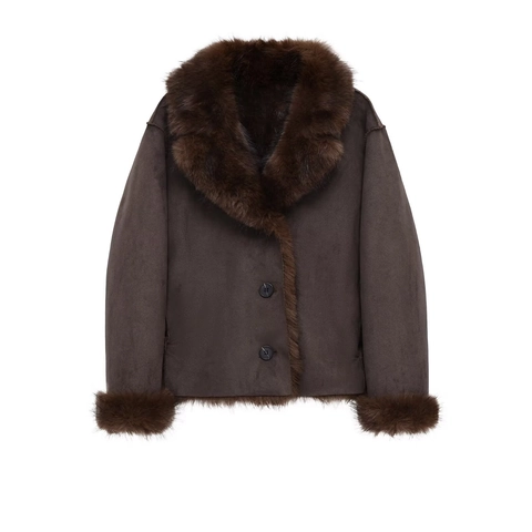 Dames Suède Faux Bontjas Warm Lamswol Stijl Korte Jas Revers Knoop Lange Mouw Chique Bovenkleding