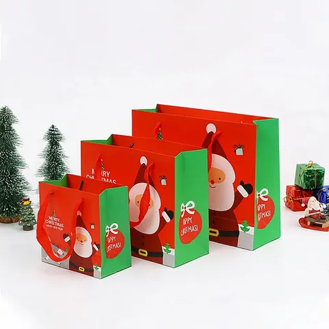 Weihnachts Geschenktüten Cartoon Weihnachtsmann Rentier Papiertaschen Mit Schleifengriffen Für Feiertags Partys