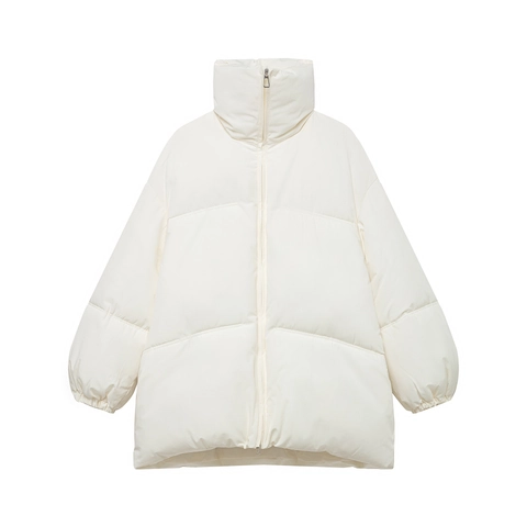 Women Stand Collar Puffer Jacket Thick Quilted Winter Outerwear Solid Color Polyester Padded Zip Up Casual Coat