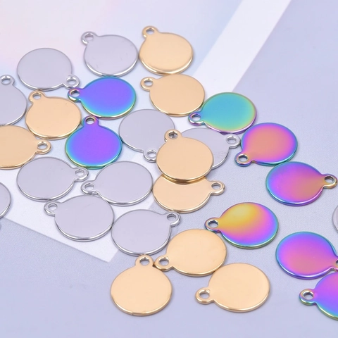 Colgantes De Disco Redondo Minimalista De Acero Inoxidable Accesorios De Joyería DIY Chapados Al Vacío Para Mujeres