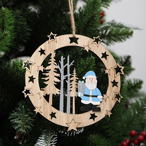 Adornos Colgantes Árbol De Navidad Madera Redondo Estrella Diseño Papá Noel Muñeco De Nieve Estilo Nórdico Decoración