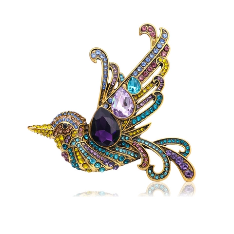 Vintage Legierung Bunte Strass Vogel Brosche Für Damen Herren Mode Tierform Anstecknadel Korsage Dekorativer Schmuck