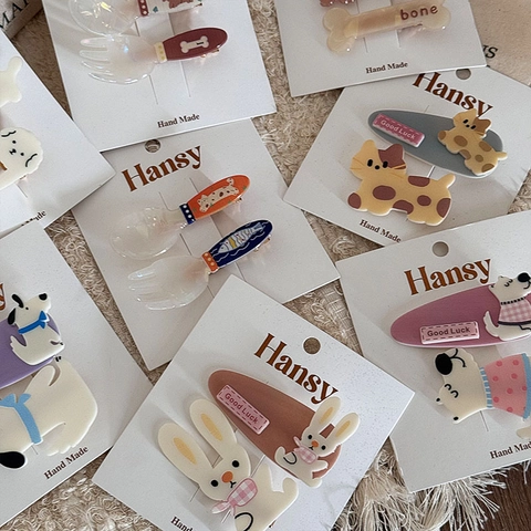 Cute Cartoon Hair Clips Acetate Resin Animal Dog Rabbit Duckbill Clips Korean Sweet Handmade For Women Girls