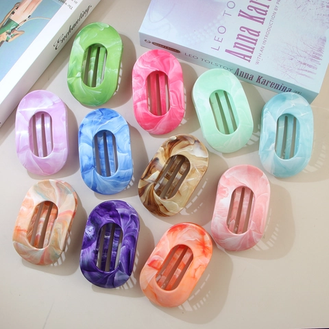 Women Fashion Oval ABS Hair Clip Marble Pattern Large Shark Claw Clip For Thick Hair Handmade Duckbill Clip Hair Accessories