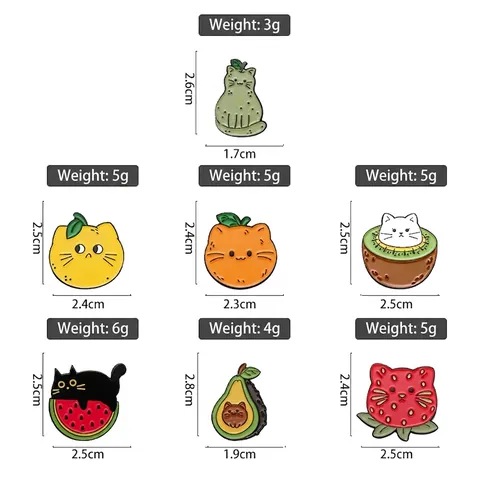 Schattige Cartoon Vrucht Kat Emaille Pin Legering Gelakt Aardbei Watermeloen Avocado Oranje Citroen Brosche Badge Sieraden