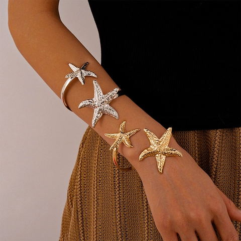 Bracciale Da Braccio Stella Marina Regolabile Metallo Strutturato Irregolare Gioielli Spiaggia Vacanza Donna