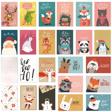 Christmas Greeting Cards With Envelopes Cartoon Animal Pattern Festive Holiday Wishes Folded Paper Cards