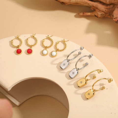 Orecchini A Cerchio In Acciaio Inossidabile Con Ciondolo In Turchese Stella Esagonale Geometrica Torsione Gioielli Per Donna