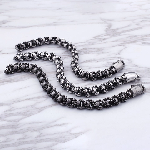 Bracciale A Maglie Con Teschio Da Uomo Acciaio Inossidabile 316L Stile Punk Gotico Rock Gioielli Hip Hop Vintage