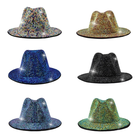 Voller Strass Fedora Hut Funkelnder Diamant Jazz Kappe Karneval Party Bühne Performance Cowboy Stil Für Erwachsene