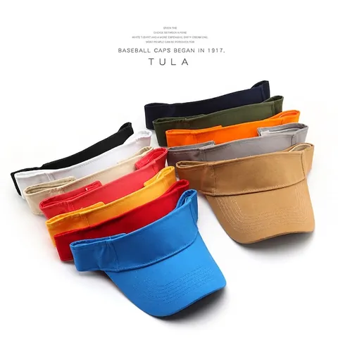 Sun Visor Hat Pure Cotton Adjustable Velcro Solid Color UV Protection Outdoor Sports Tennis Golf For Women Men