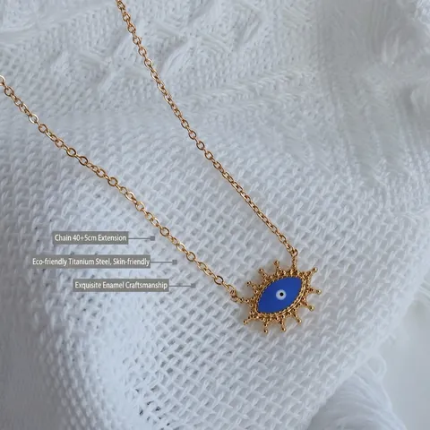 Evil Eye Anhänger Halskette 18K Vergoldeter Titanstahl Blaue Emaille Türkischer Stil Minimalistischer Schmuck Damen