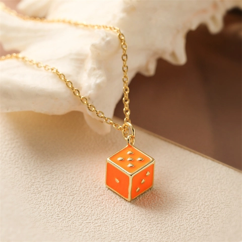 Fashion Copper Enamel Dice Pendant Necklace For Women Heart Dot Gold Plated Clavicle Chain Square Cube Jewelry Gift
