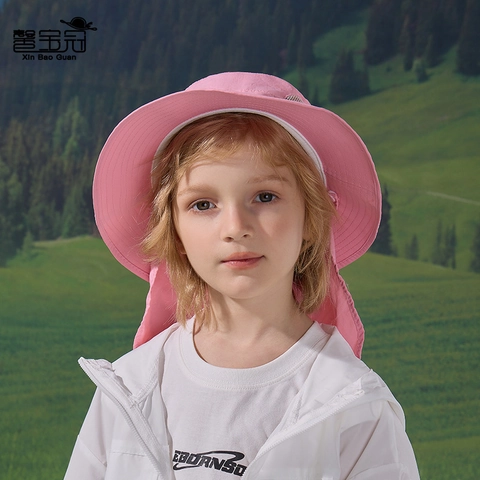 Cappello da Pescatore per Bambini Protezione Solare All'aperto in Poliestere Traspirante Con Coprinuca Per Viaggi Ragazzi Ragazze
