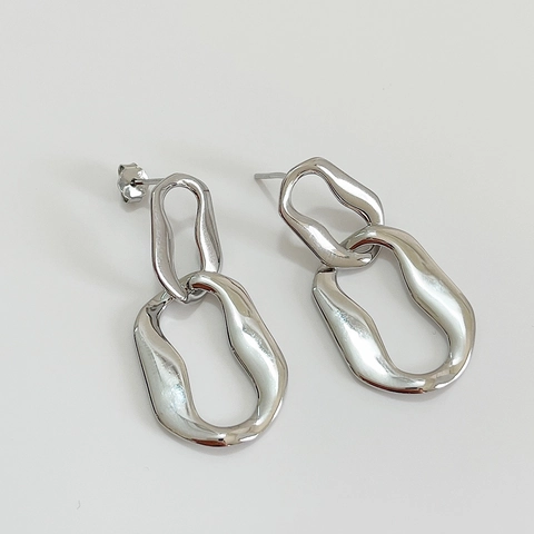 925 Sterling Silber Ineinandergreifende Doppelschleifen Ohrringe Moderne Irreguläre Geometrische Industriestil Schmuck