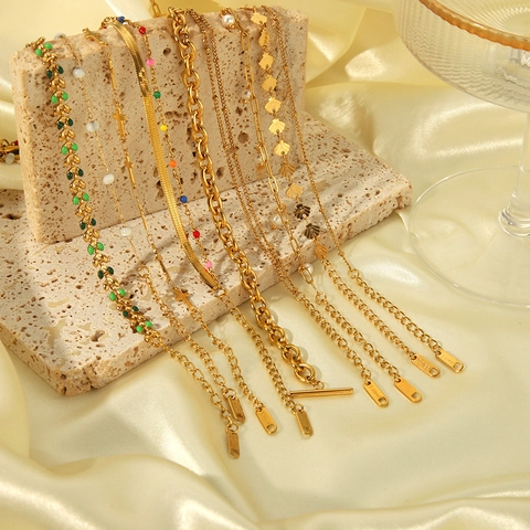 Stainless Steel Anklets For Women Gold Plated Cross Shell Leaf Artificial Pearl Enamel Layered Summer Beach Foot Jewelry