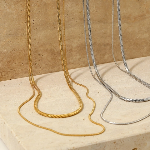 Doppellagige Halskette Edelstahl Fischgräten Und Rundschlangen Kette Geometrischer Minimalistischer Schmuck Für Damen
