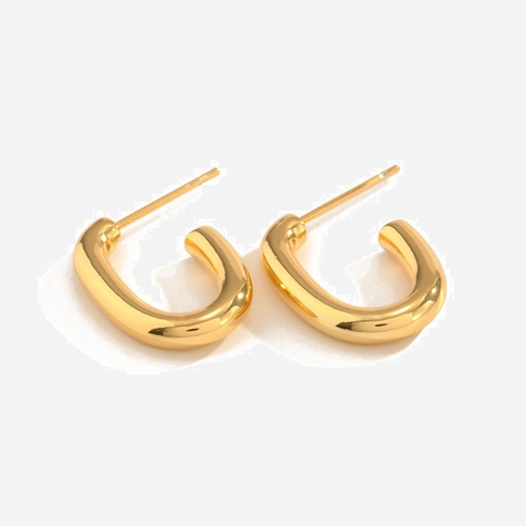 Oval Stud Earrings 18K Gold PVD Plated 316L Stainless Steel Polished Geometric U-Shaped Minimalist Fashion For Women