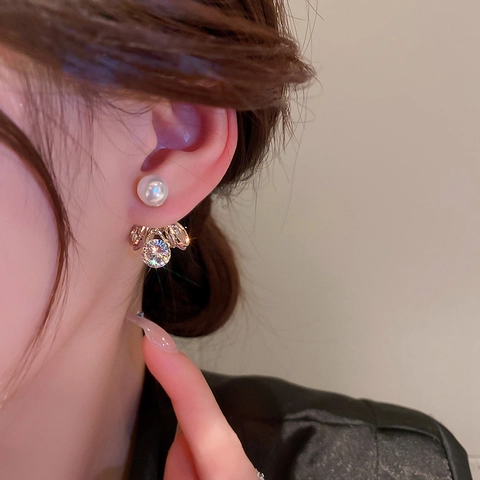 Zircon Artificial Pearl Badminton Shuttlecock Stud Earrings Copper With 925 Sterling Silver Earring Post Gold Plated Elegant Women