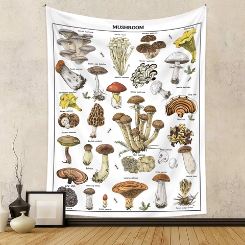 Arazzo Da Parete Con Funghi Poliestere Illustrazione Scientifica Vintage Grafico Enciclopedia Decorazione Per Casa