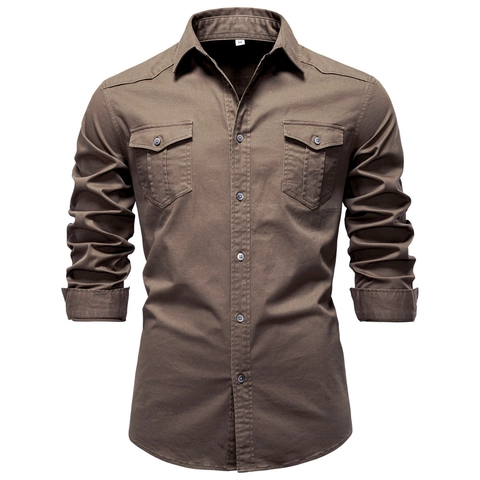 Camicia da Lavoro a Maniche Lunghe da Uomo in Misto Cotone Tinta Unita Casual Denim Button Down Coupe Slim Taglia Europea