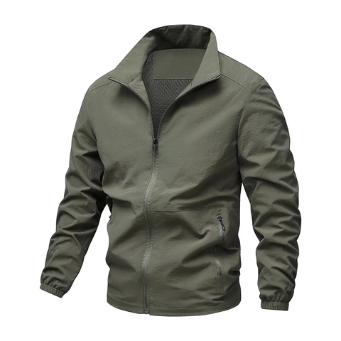 Men's Casual Stand-Up Collar Windbreaker Short Jacket Spring Autumn Outdoor Full Zip Basic Solid Color Coat