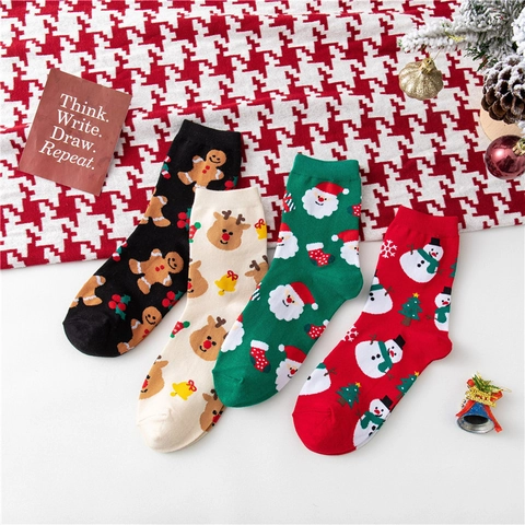 Calze Di Natale Donne Misto Cotone Maglia Babbo Natale Renna Pupazzo Di Neve Motivi Media Polpaccio Festa Novità