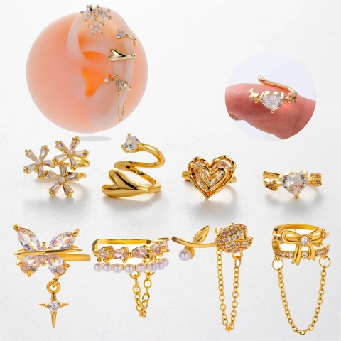 Trendy Copper Zirconia Butterfly Cartilage Ear Cuff Fashion Non-Pierced Ear Clip With Artificial Pearl For Women Daily Jewelry