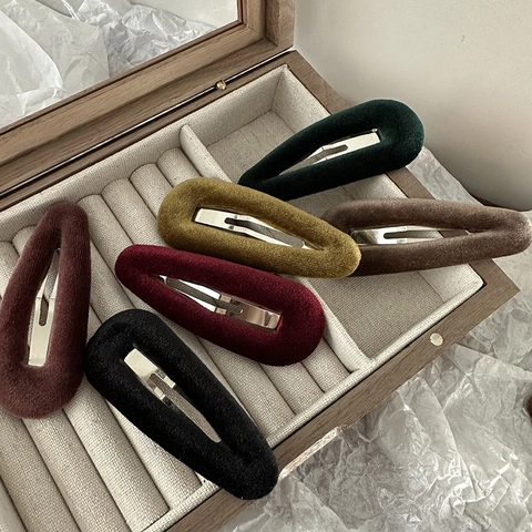 Vintage Velvet Hair Clips Geometric Teardrop Rectangle BB Pins Retro Alloy Headwear For Women Autumn Winter Style